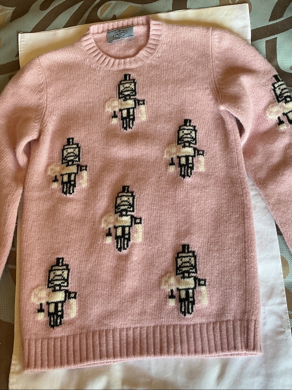 Prada Pink Robot-Intarsia Crewneck Sweater
